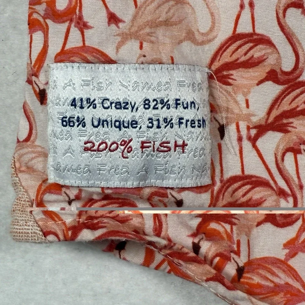 A Fish Named Fred Mens L Pink Flamingo AOP Short Sleeve Stretch Button Up Shirt